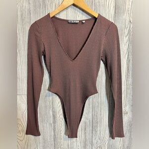 NEW! WILFRED FREE MOCHA BROWN Ribbed Long Sleeve Bodysuit Womens Size Small